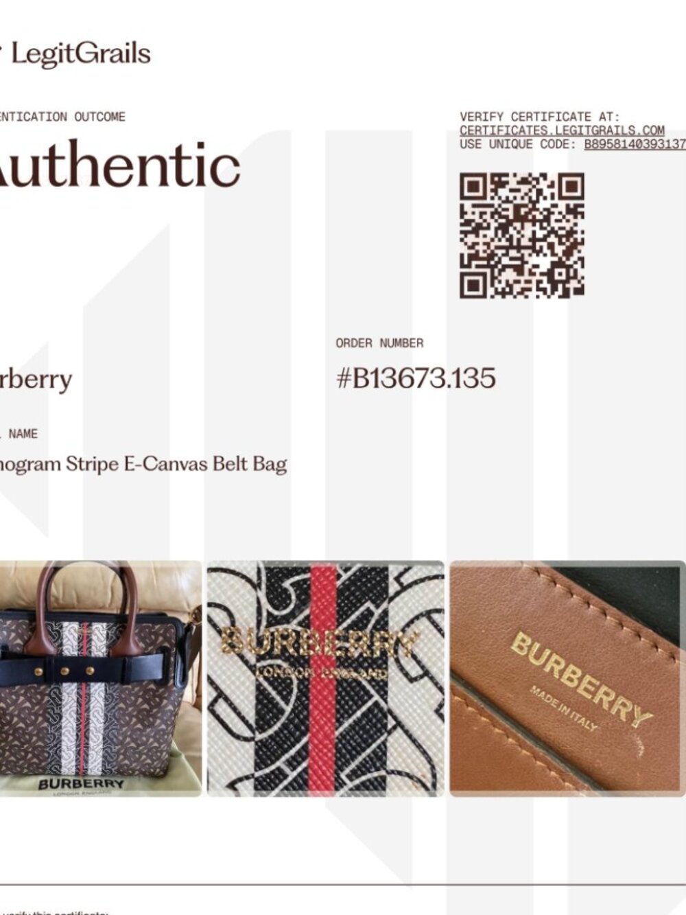SALE Burberry Belt Bag Satchel w/Strap Monogram Stripe E-canvas 2Way Leather COA - Picture 2 of 16
